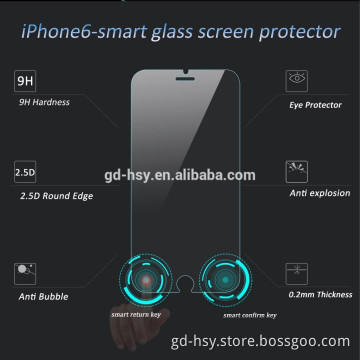 HUYSHE hot selling 0.3mm 9h two smart Keys touch tempered glass screen protector for iphone 6/6plus